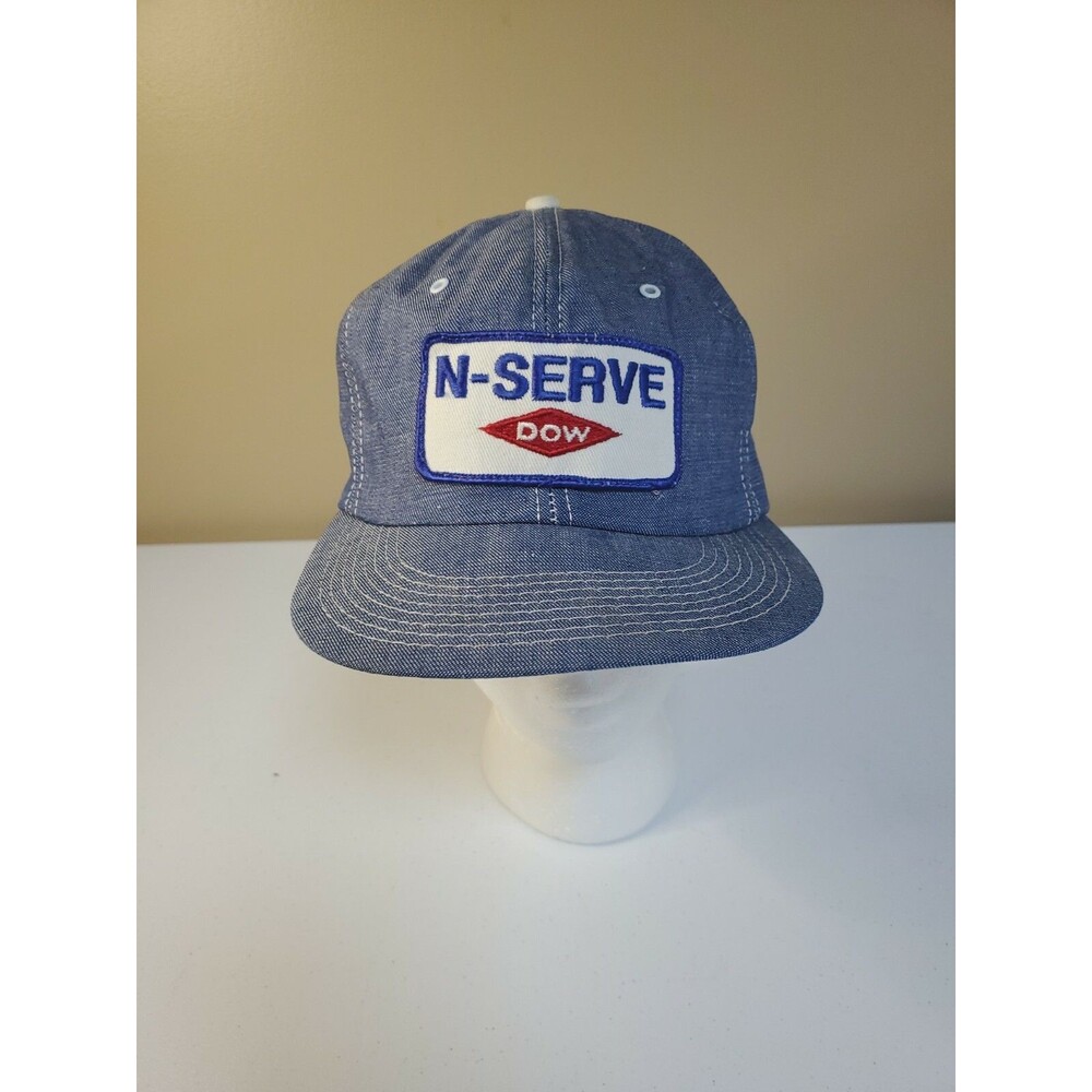 N-Serve Denim Snapback Trucker Hat Vintage K-Brand Dow Cap Made in USA
